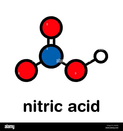 Nitric acid (HNO3) strong mineral acid molecule. Used in production of ...