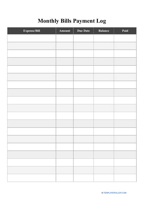 Free Payment Log Template - PRINTABLE TEMPLATES