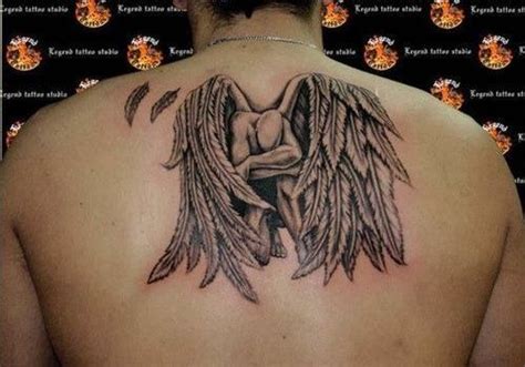 Mens Back #Tattoo With Kneeling Angel | Tattoos for guys, Angel tattoo ...