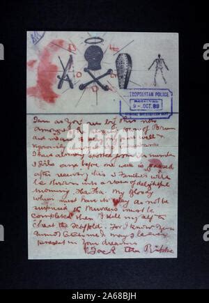 Replica memorabilia relating to Jack The Ripper: One of the many letters received by the ...