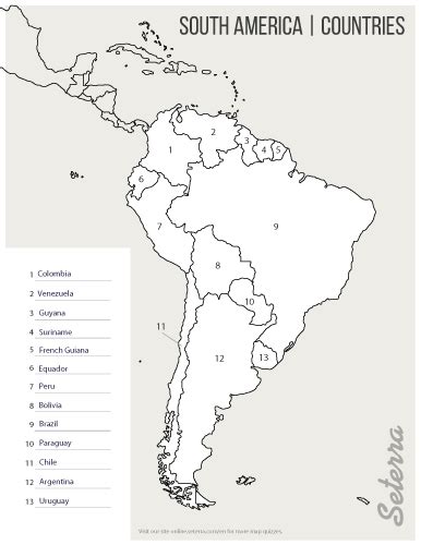 04. Key for printable South America countries quiz (pdf) | Map quiz, South america map, South ...