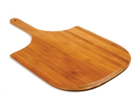 Round Bamboo Wooden Pizza Paddle Serving Board Making Peel Cutting Tray ...