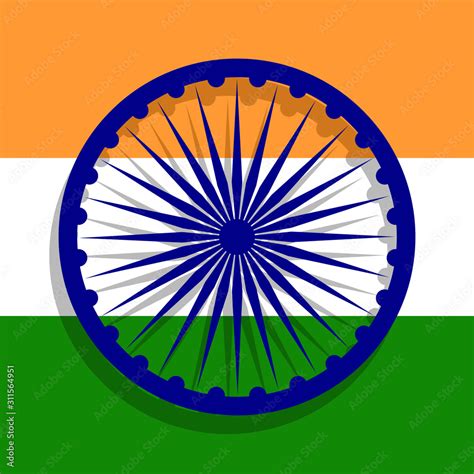 Ashoka Chakra in front of Indian national flag. Flat illustration. Stock Vector | Adobe Stock