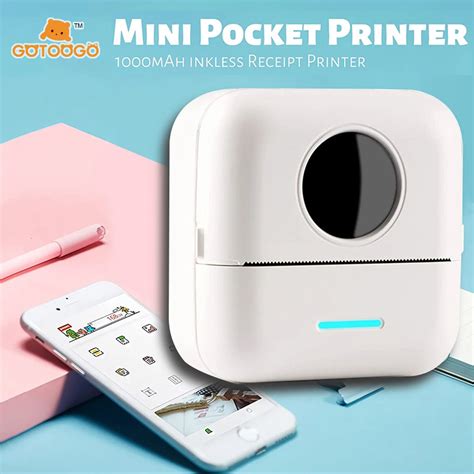 Pocket Printer Wireless BT Thermal Printers With 1 Rolls Printing Paper And 1200mAh Battery ...