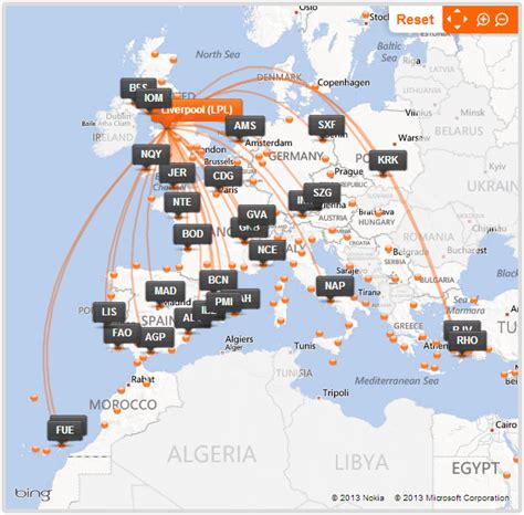 easyJet route map - from Liverpool