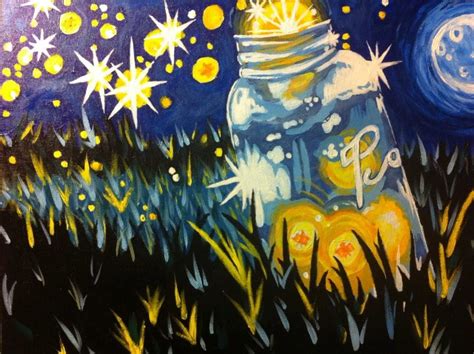 Colorful painting of a jar of fireflies at by SarahButlersArtwork