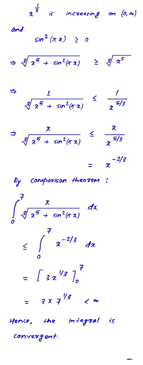 [Solved] . Use the Comparison theorem to determine whether the following... | Course Hero