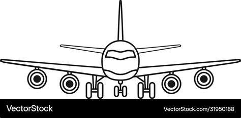 Line art black and white airplane front view Vector Image