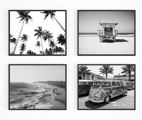 Black and White Beach Photography Prints, Set of 4, UNFRAMED, Palm ...