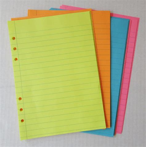 Colorful Lined Paper Inserts for A5 or Classic Planners