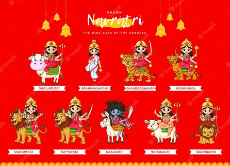 Premium Vector | Navratri festival with nine hindu goddess for nine ...