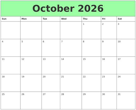 October 2026 Printable Calendars