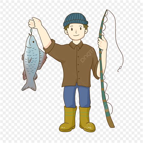 Nelayan Nelayan Memancing, Clipart Nelayan, Seekor Ikan, Tongkat Pancing PNG Transparan Clipart ...