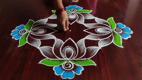 varalaskmi special lotus flower rangoli design (7×3×3) dot's... - YouTube