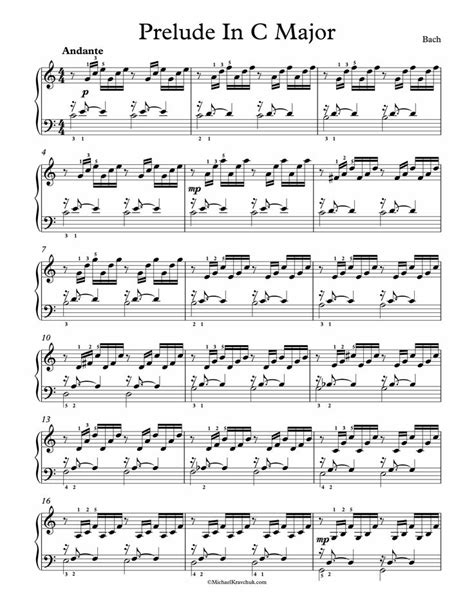 Free Piano Sheet Music - Prelude In C Major - Bach