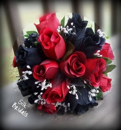 Red Black ROSES Bridal BOUQUET Bridesmaid Silk Wedding Flowers. $29.99 ...