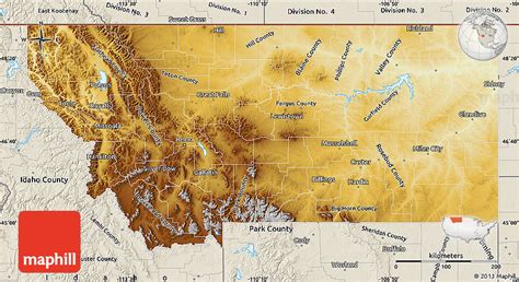 Physical Map of Montana, shaded relief outside