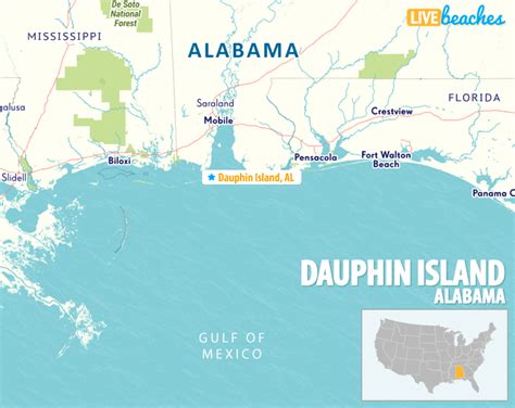 Map of Dauphin Island, Alabama - Live Beaches