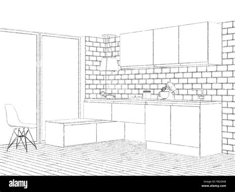 Modern kitchen interior sketch style Stock Photo - Alamy
