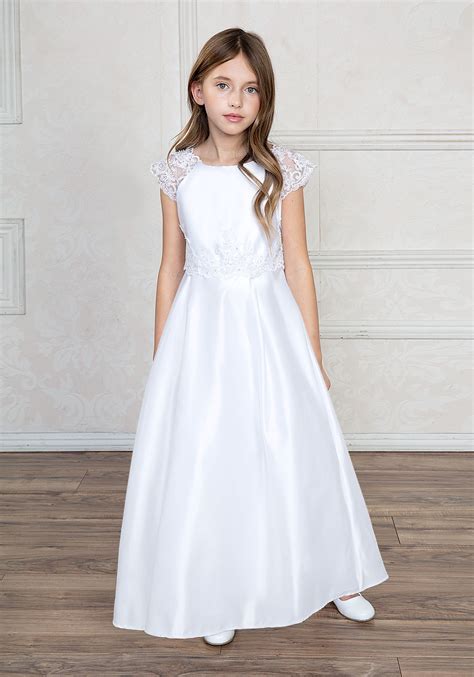 A Line First Communion Dress with Lace Cap Sleeves | Buy Long Length ...