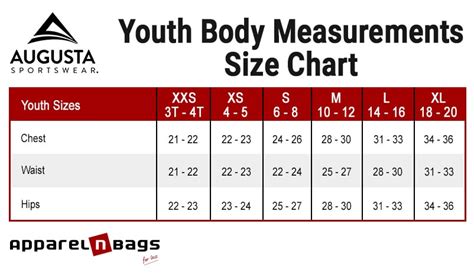 Augusta Sportswear - Size Chart - ApparelnBags.com