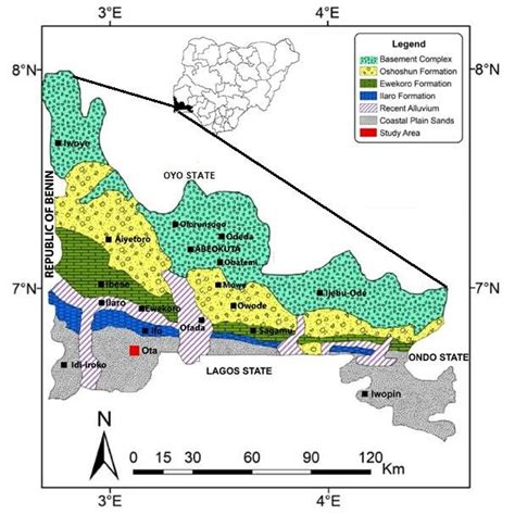 Geological map of Ogun State showing the study location. (Adapted from ...