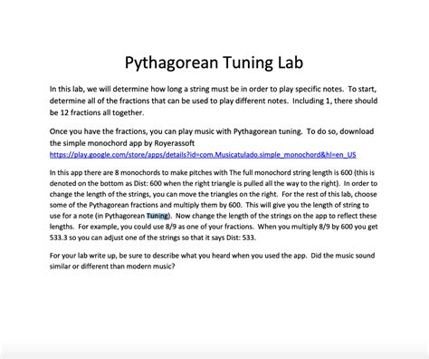 Pythagorean Tuning Lab In this lab, we will determine | Chegg.com