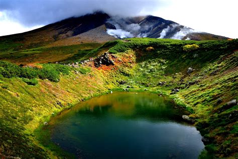 HD wallpaper japan asahidake hokkaido mountain lake volcano