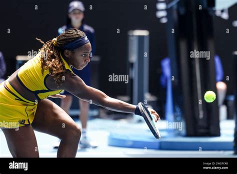 Melbourne, Australia, 17th Jan, 2024. Tennis player Coco Gauff from the USA is in action during ...