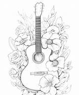 Colorful Acoustic Guitar Coloring Page sketch template