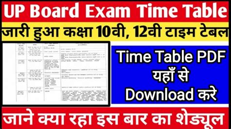 UP Board Time Table 2023 for Class 10 & 12 | Download PDF