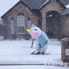 Unicorn Shoveling Snow Viralhog GIF - Unicorn Shoveling Snow Viralhog Removing Snow From Road ...