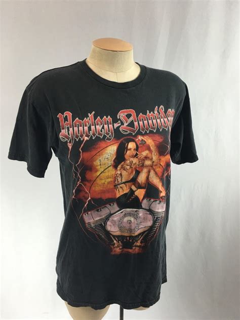 Vintage Harley Davidson Tee Shirt Black and Red with Pinup