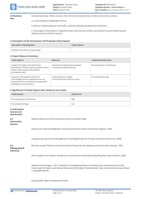 Environmental Impact Assessment Report: Example Format