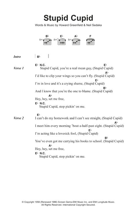 Stupid Cupid by Connie Francis - Guitar Chords/Lyrics - Guitar Instructor