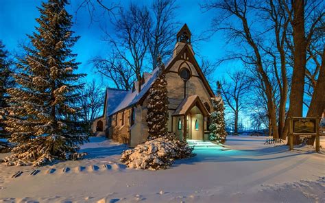 Download Tree Snow Winter Religious Church HD Wallpaper