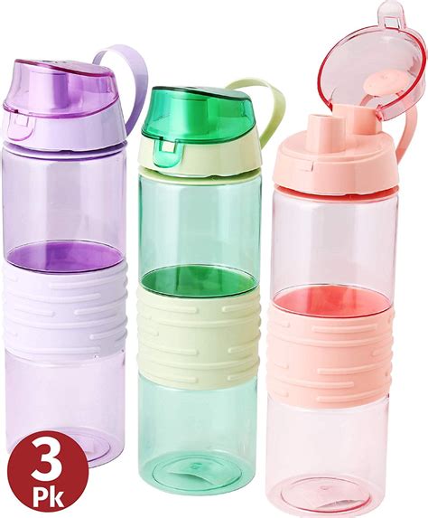 Sports Water Bottle - Kids Reusable Leakproof 25 Oz 3-pack Plastic Wide ...