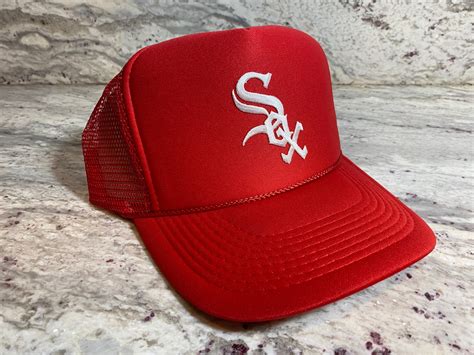 New Handmade Chicago White Sox Red Mesh Trucker SnapBack Hat | Etsy