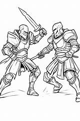Premium AI Image  Two knights Fighting With swords coloring Page sketch template