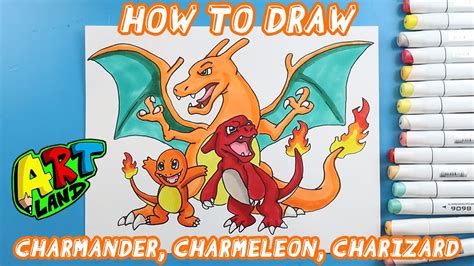 How to Draw CHARMANDER, CHARMELEON, AND CHARIZARD - YouTube