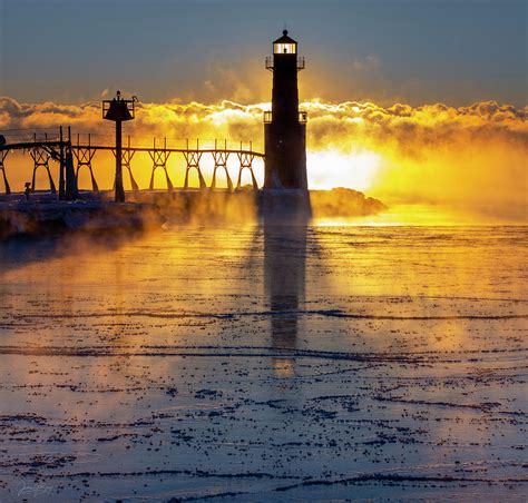 Lake Michigan Winter sunrise with fog and ice Photograph by James Brey ...