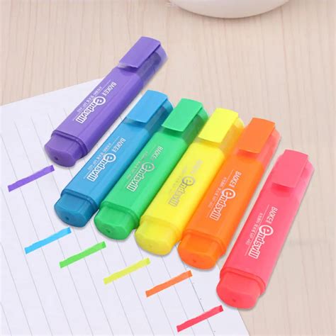 1Pc Highlighter Pen Blue Green Orange Pink Purple Yellow Ink Water based Pigment Ink ...