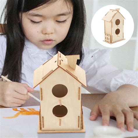 4pcs Unpainted Wooden Bird Nest Painting Bird House Natural Wooden DIY Bird | eBay