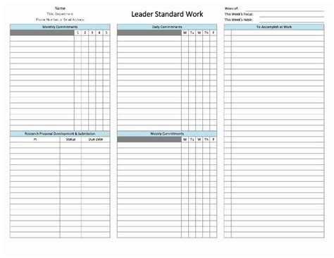 Standard Work Templates Excel Unique Leader Standard Work Definition | Marketing plan template ...