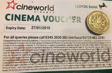 Event Tickets UK ONE Cineworld cinema ticket vouchers valid until 27th January 2019 https://ift ...