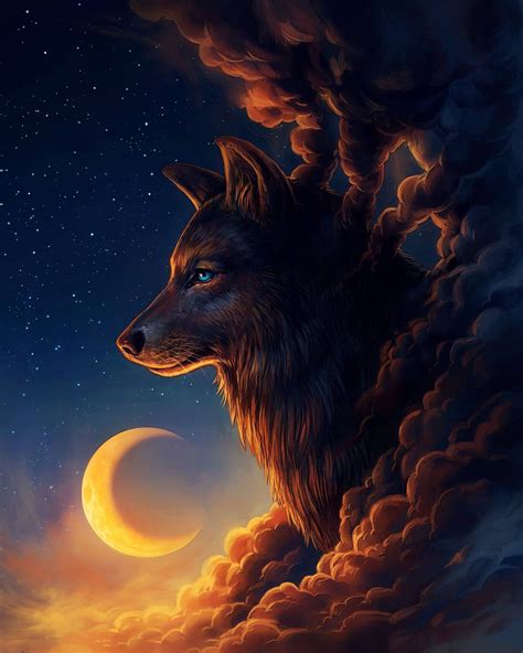 Night Guardian - Fantasy Wolf Moon Painting by Jonas Jödicke [2399 x 3000] | Wolf wallpaper ...