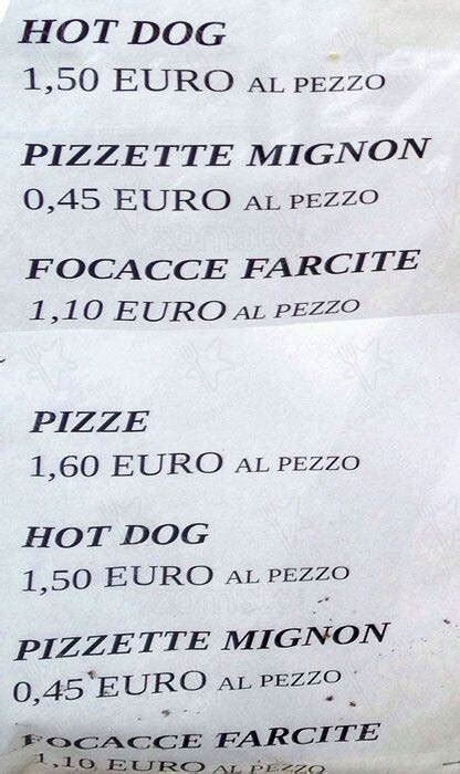 Menu at Il Forno, Milan, Via Carlo Imbonati