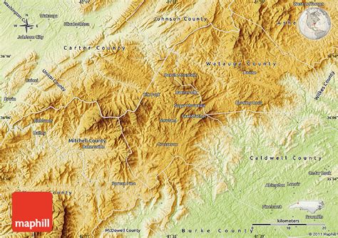 Physical Map of Avery County