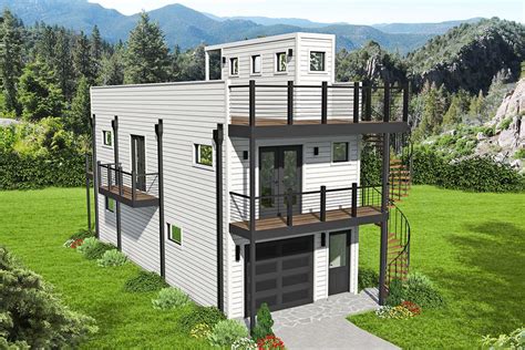 Plan 68651VR: Narrow 2-Bed Home Plan with Rooftop Deck | Narrow lot ...