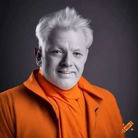 Man with grey hair wearing orange mantle